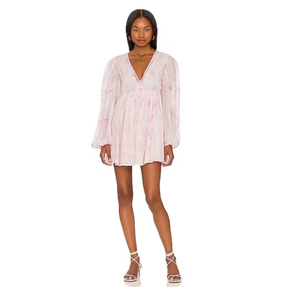 Tularosa Jordan Mini Dress Tie Dye Cotton Eyelet Baby Doll Revolve Mini Sz M NWT